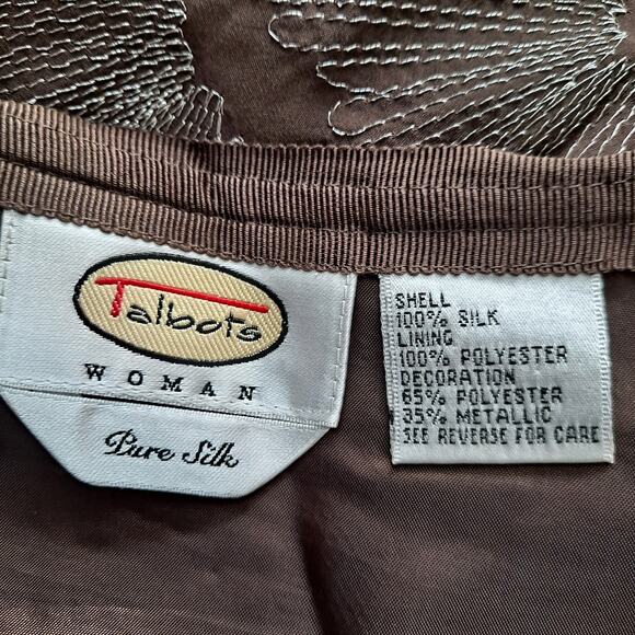 Talbots Pure Silk Skirt Floral Embroidered Pleated A-Line Brown Women Size 18W - Picture 9 of 9